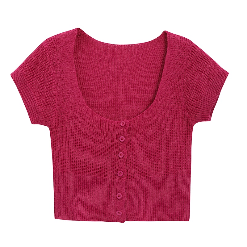 NUZIRO  Áo kiểu croptop  hở rốn dệt kim tay ngắn cổ vuông ngọt ngào đa năng sang trọng dành cho nữ