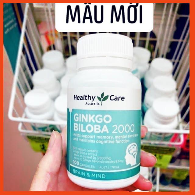 Bổ não Ginkgo Biloba 2000 Healthy Care, viên uống bổ não, tuần hoàn máu não, 100 viên, Mẫu mới