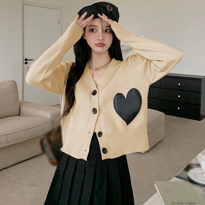 Áo cardigan dệt kim cổ chữ V dáng rộng tay phồng phối nút phong cách Hàn Quốc cho nữ