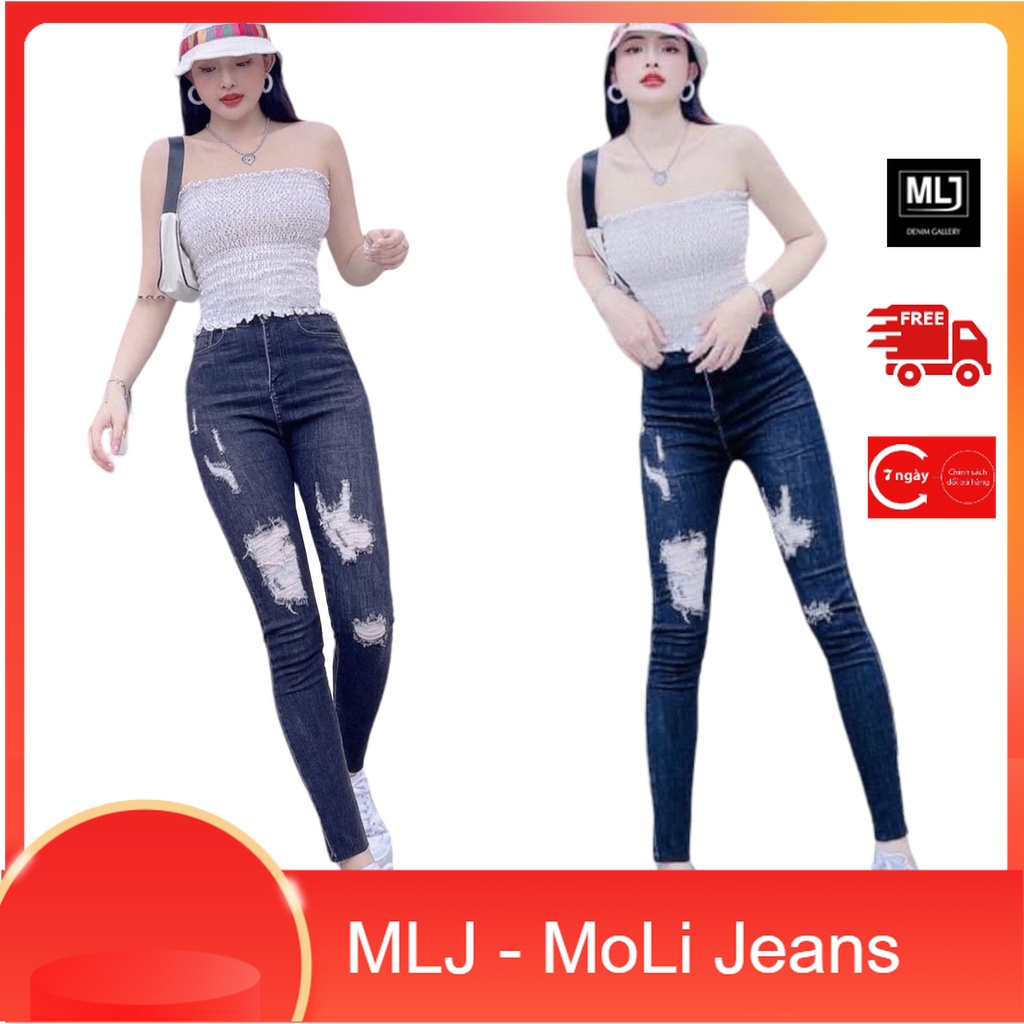 Quần jean nữ lưng cao co giãn BigSize, quần bò cạp cao bigsize skinny jeans dáng ôm dài 4332 MLJ 60kg 70kg 80kg 90kg