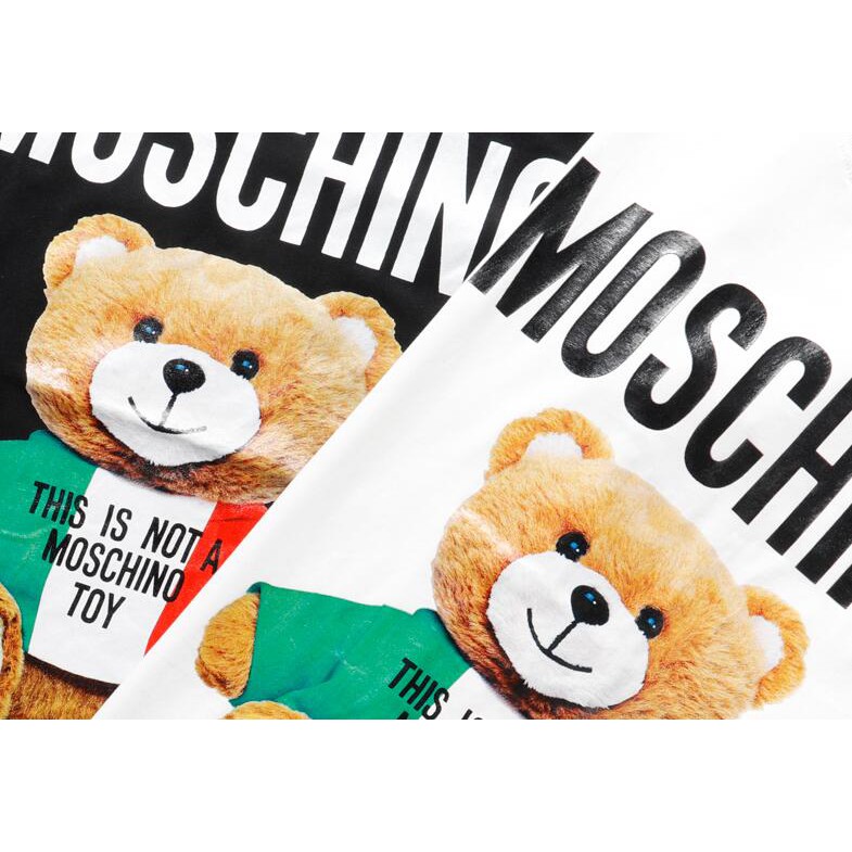 Áo thun tay ngắn chất liệu cotton in chữ Moschino phong cách thời trang cho nam nữ