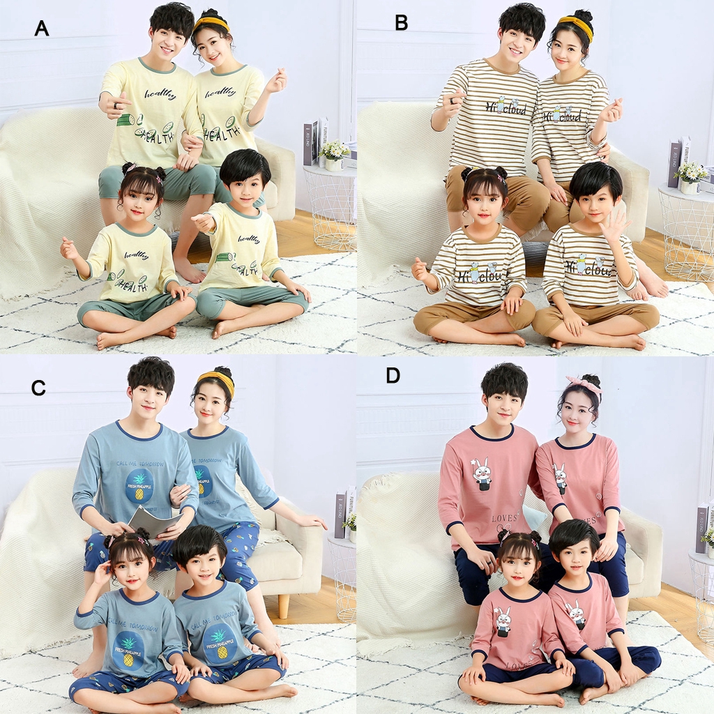 Bộ Đồ Ngủ Pijama Dài Tay In Họa Tiết Dễ Thương Cho Cả Gia Đình