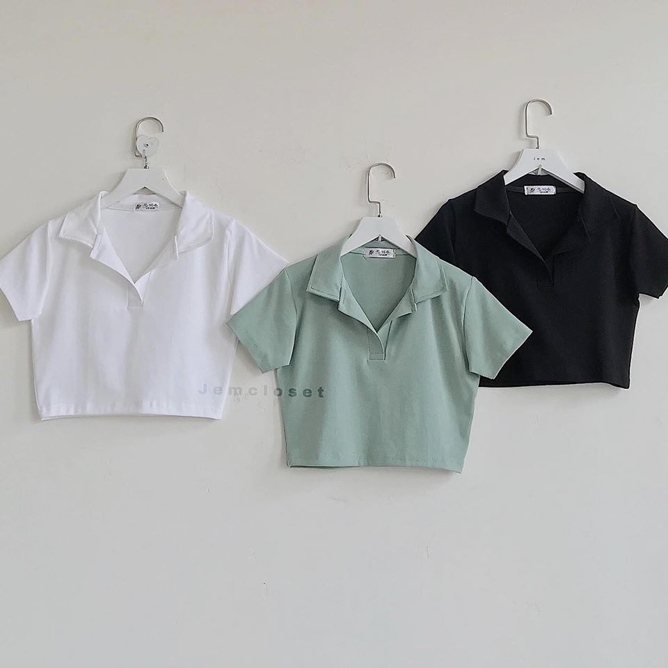 Áo Croptop Nữ Ôm Body JEMCLOSET Croptop Polo Có Cổ Kiểu Sơ Mi Thun Tay Ngắn From Rộng Cá Tính Thể Thao Nhiều Màu 1476