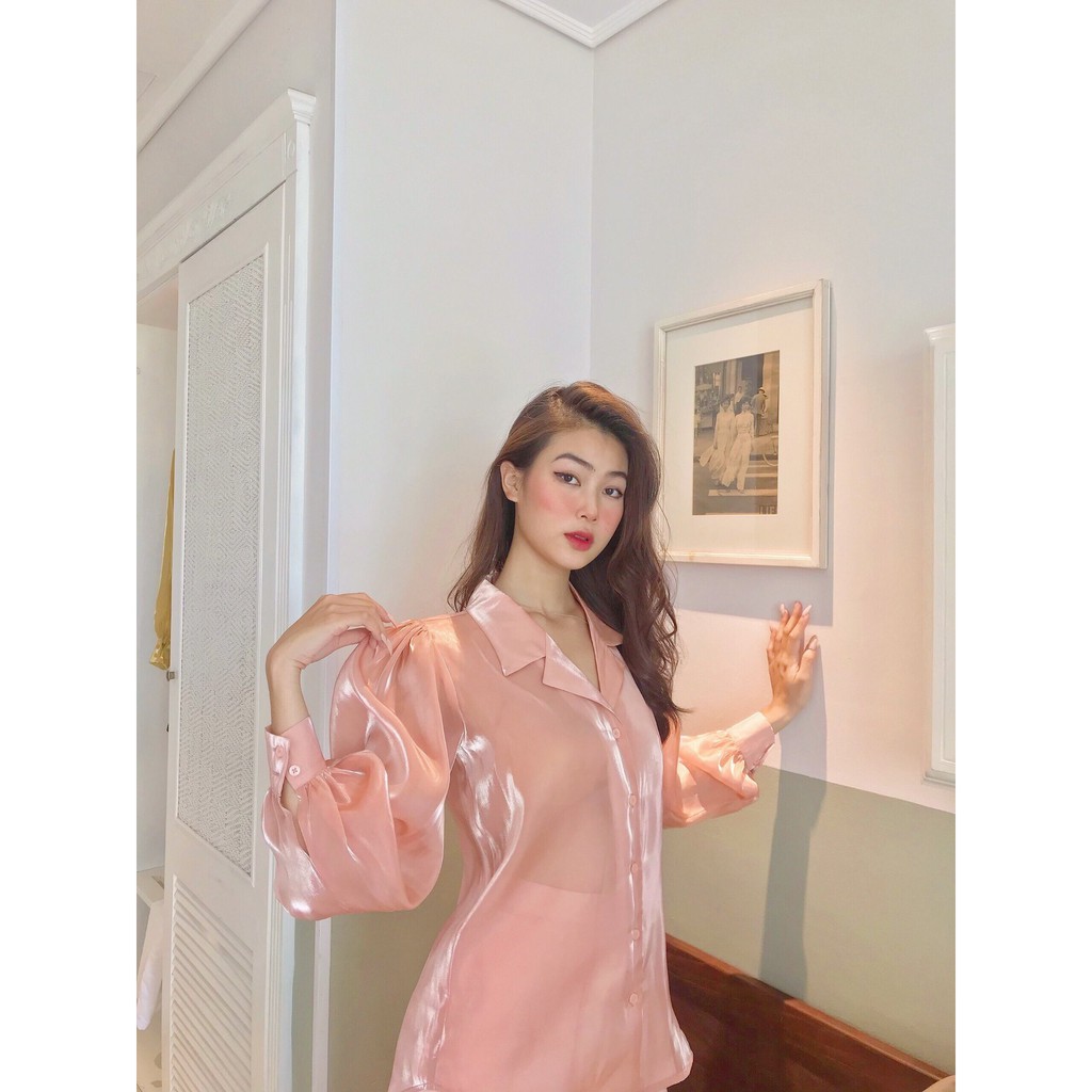 Áo sơ mi organza HEYBEE phom rộng phối cổ Danton, tay dài phồng nhiều màu - DREAMY SHIRT HT652