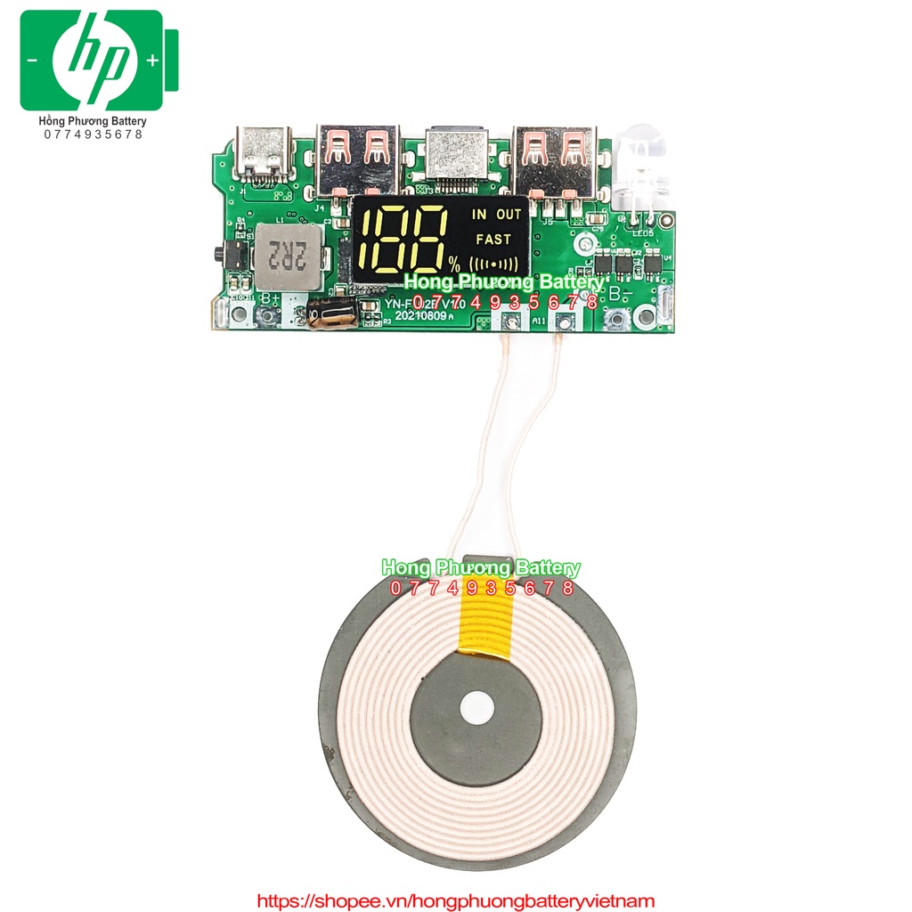 Nsv Mạch sạc dự phòng D.I.Y cho box mica sạc nhanh và không dây QC3.0 22W