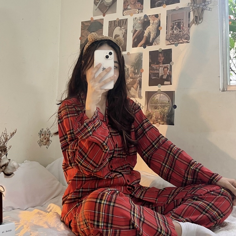Bộ ngủ / mặc nhà pijama dài caro ulzzang order