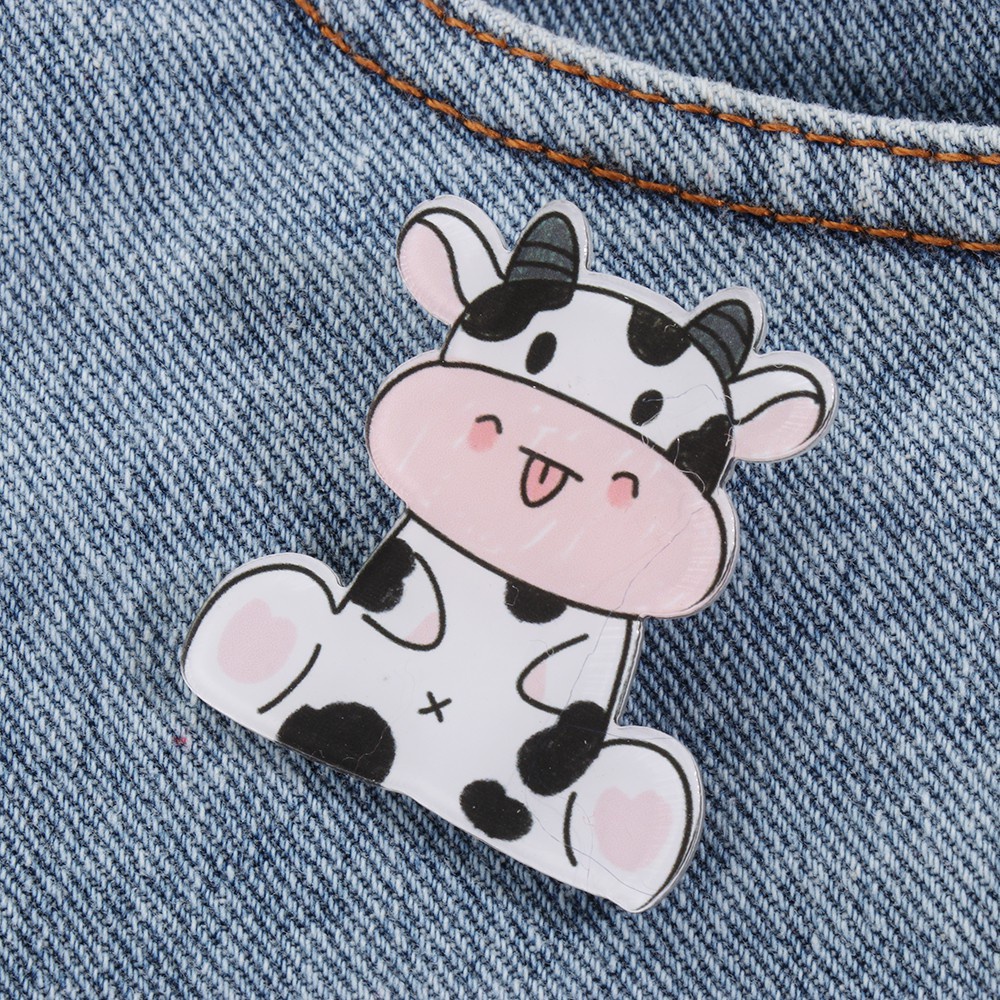 Huy Hiệu Cài Áo Hình Bò Sữa Hoạt Hình Sáng Tạo