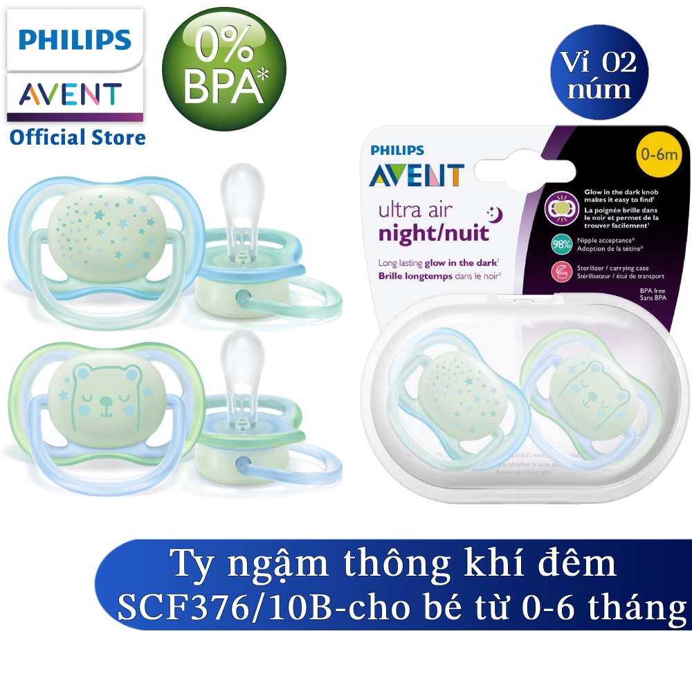 Philips Avent núm ty ngậm ban đêm vỉ 2 chiếc SCF376/10 SCF376/21