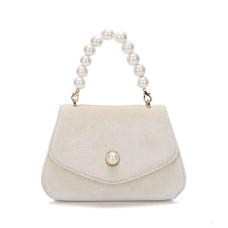 Túi đeo chéo da lộn kèm quay xách chuỗi ngọc sang chảnh 854 | BigBuy360 - bigbuy360.vn