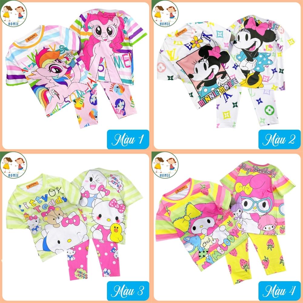 Đồ Bộ Bé Gái Thun Lạnh 3D Set Quần Dài Áo Tay Ngắn Trẻ Em In Hoạt Hình Hot Trend Size Nhí Đại 9-43 Kg Homie Kids