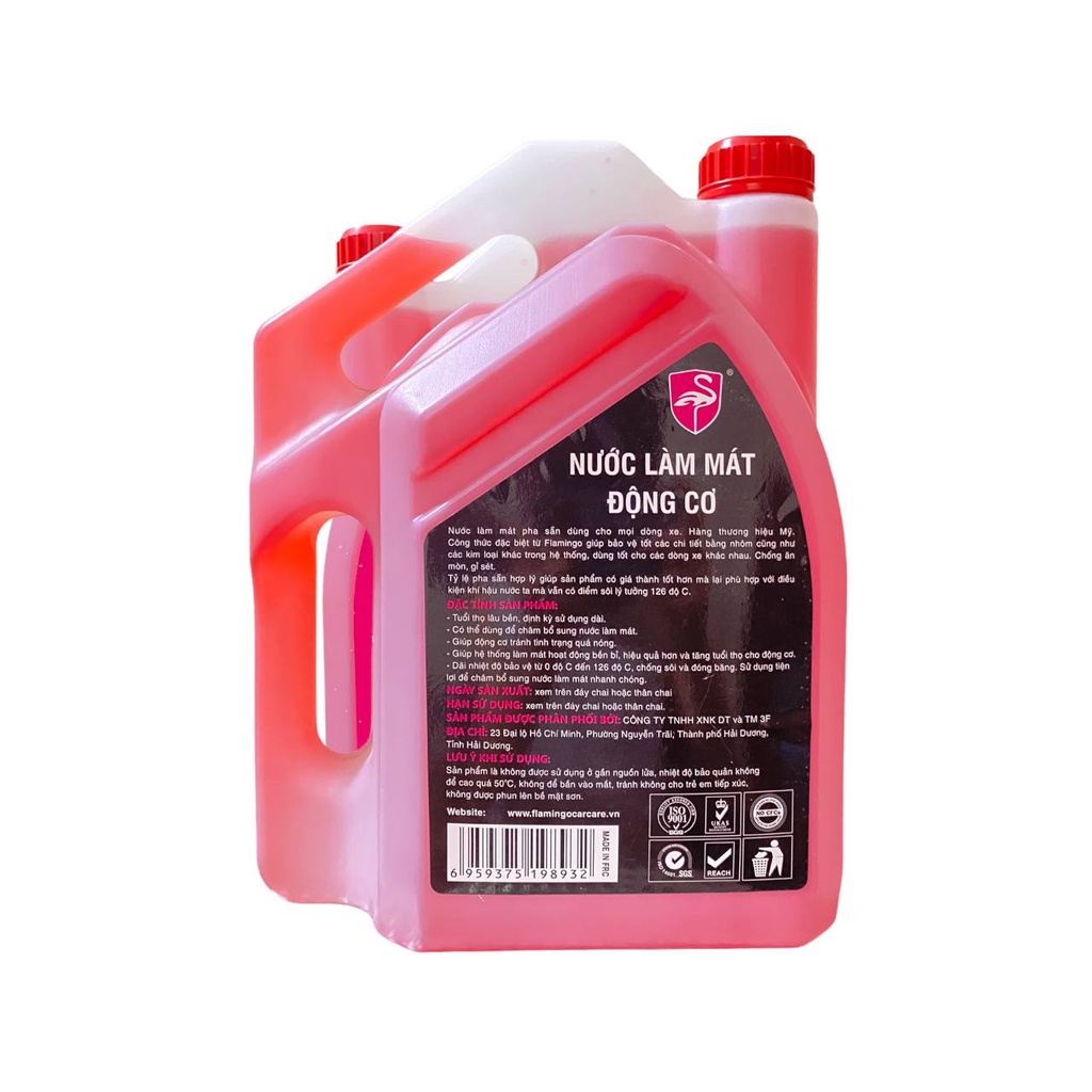 Nước Làm Mát Động Cơ Ô Tô Xe Hơi Chuyên Cho Dòng Xe TOYOTA , FORD Thương Hiệu Flamingo Hàng Chính Hãng Can 5l Màu Đỏ