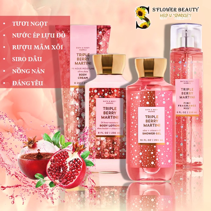 TRIPLE BERRY MARTINI | Sản Phẩm Gel Tắm - Dưỡng Thể - Xịt Thơm Nước Hoa Toàn Thân Lưu Hương Mịn Da Bath &amp; Body Works