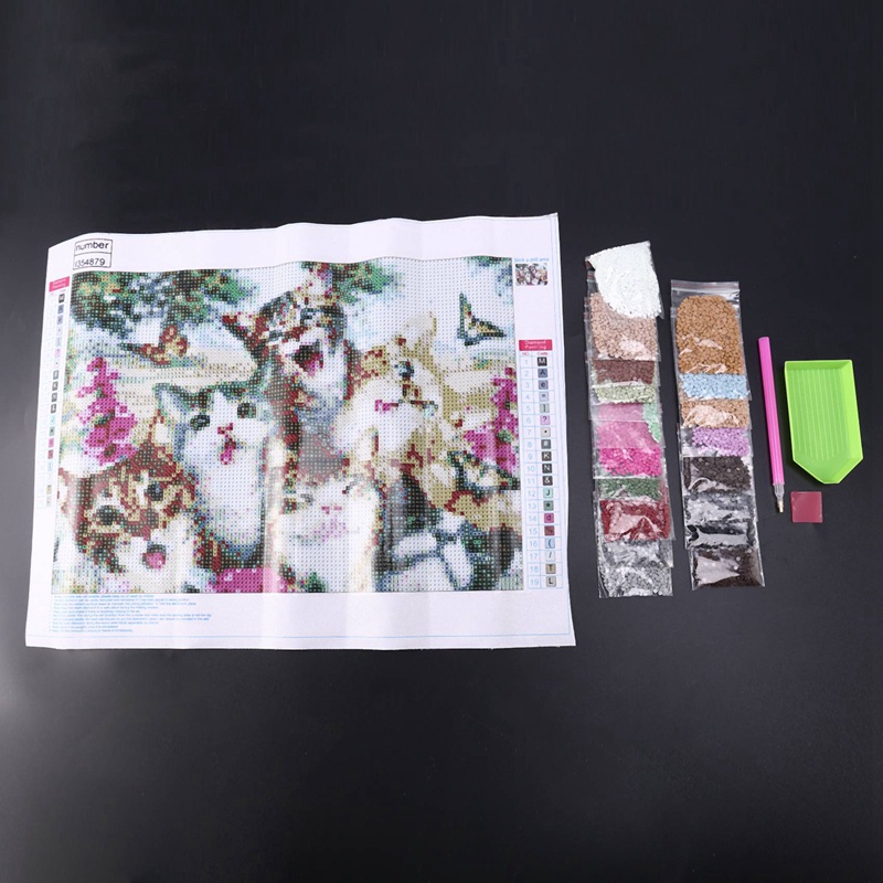 Bộ Tranh Đính Đá 3D DIY Hình Chú Mèo Dễ Thương Để Trang Trí Nhà