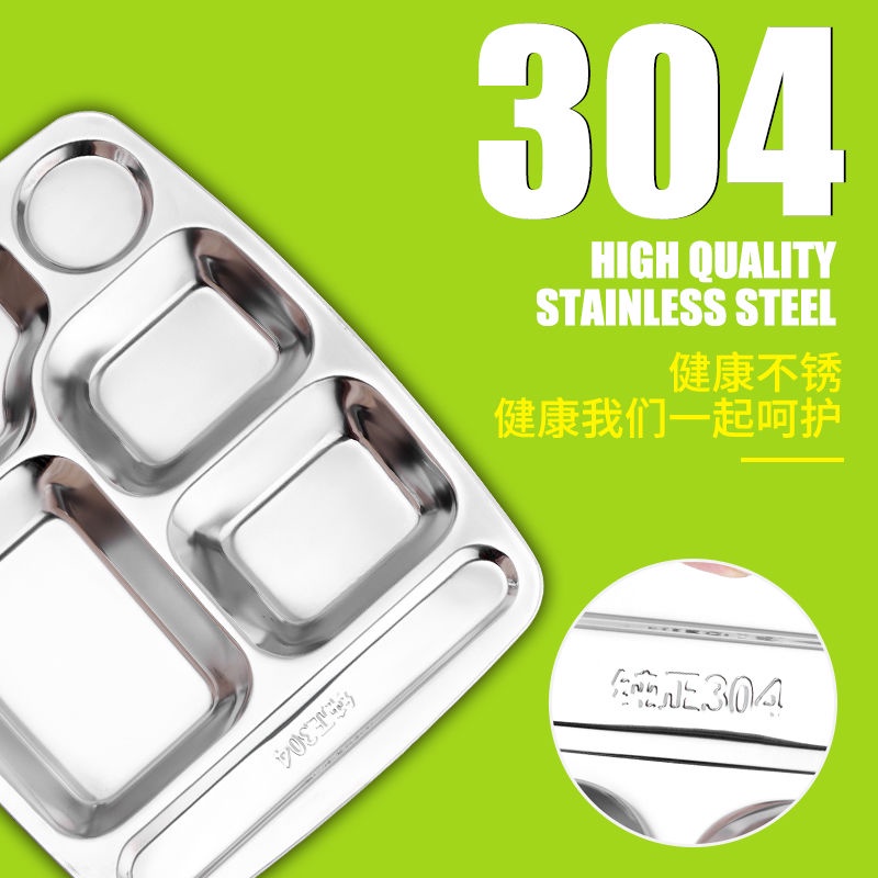 Khay Đựng Thức Ăn Chia Ngăn 3 / 4 / 5 Phần Bằng Thép Không Gỉ Tiện Dụng