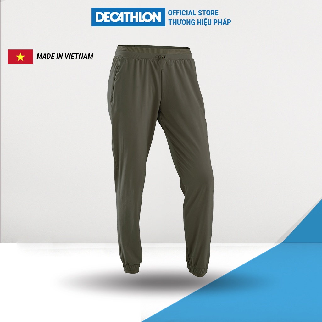 Quần dài chạy bộ cho nữ Decathlon Run Dry có túi - Khaki