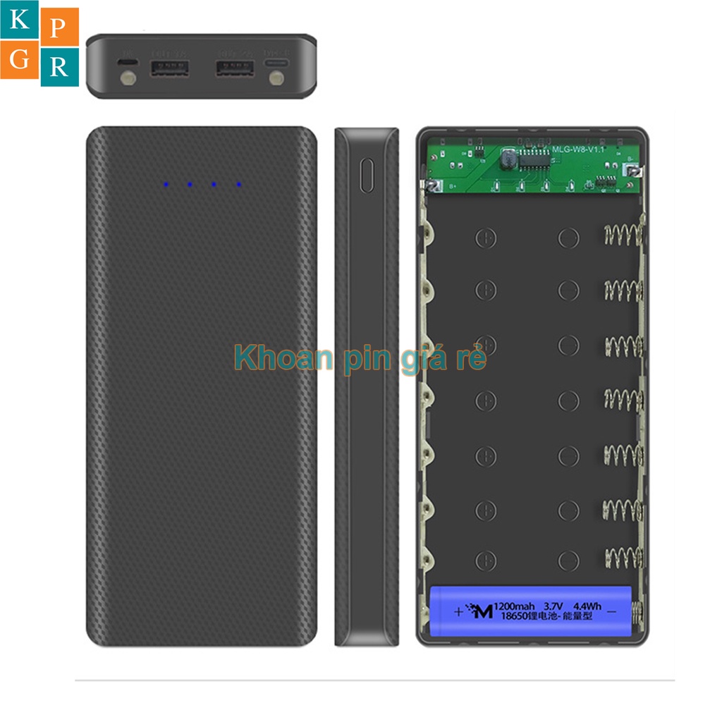 KPGR Box sạc dự phòng 8 cell 18650 không LCD (Không pin)