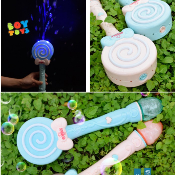 Đồ chơi thổi bong bóng hình cây kẹo mút màu hồng đáng yêu cho bé gái