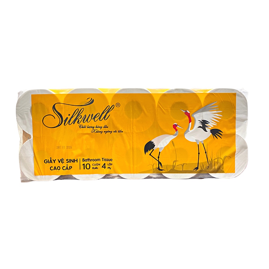 Giấy vệ sinh Silkwell Sếu 10 cuộn 4 lớp có lõi hàng Cao cấp,siêu mềm mịn không tẩy trắng chính hãng