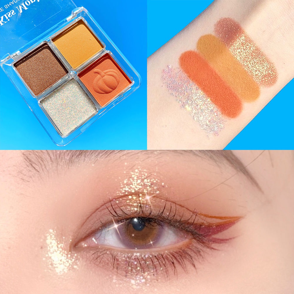 Bảng phấn mắt kim tuyến nhũ ngọc trai bí ngô chống nước không phai màu xinh xắn cho học sinh