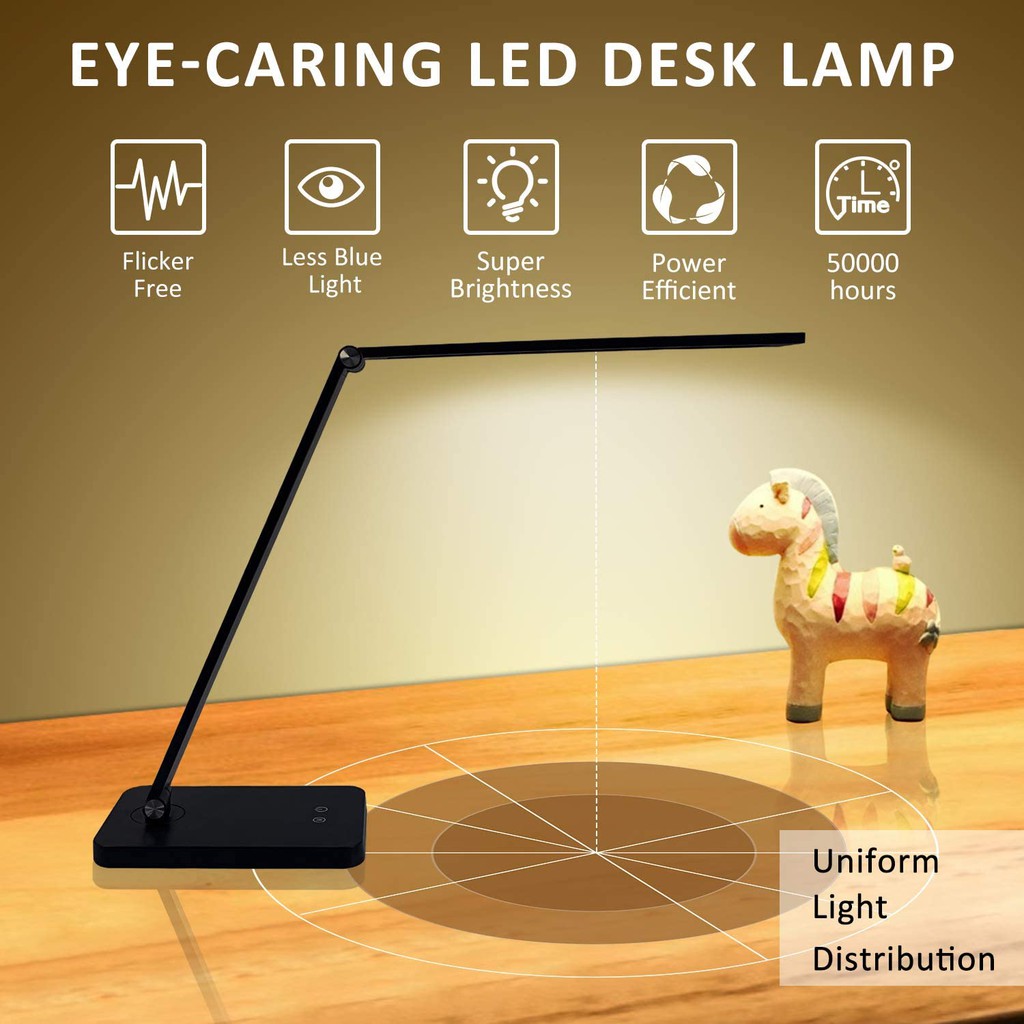 Đèn LED Để Bàn Chống Cận Công Tắc Cảm Ứng 3 Chế Độ Sáng Tích Hợp Sạc Không Dây Cho Điện Thoại 5W MT-856