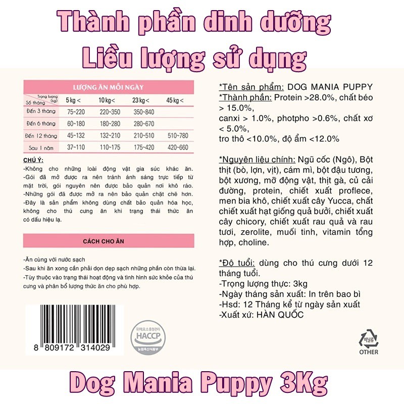 Dog Mania Puppy thức ăn hạt cho chó nhỏ dưới 6 tháng tuổi túi 3kg date xa giá rẻ - 5am store