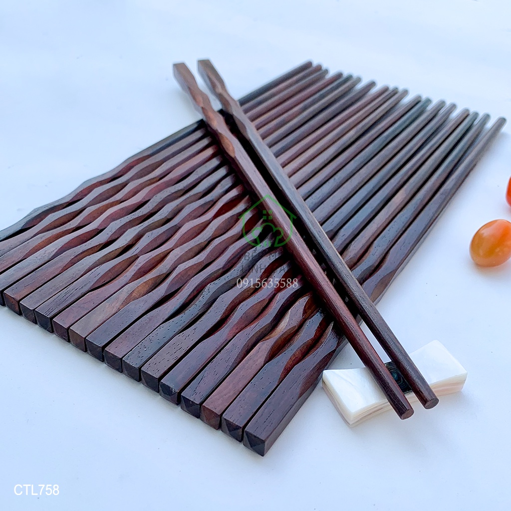 [Mã BMBAU50 giảm 10% đơn 99k] Đũa gỗ trắc Việt Nam tự nhiên siêu sạch cách điệu lượn sóng - Bộ 10 đôi (CTL758)