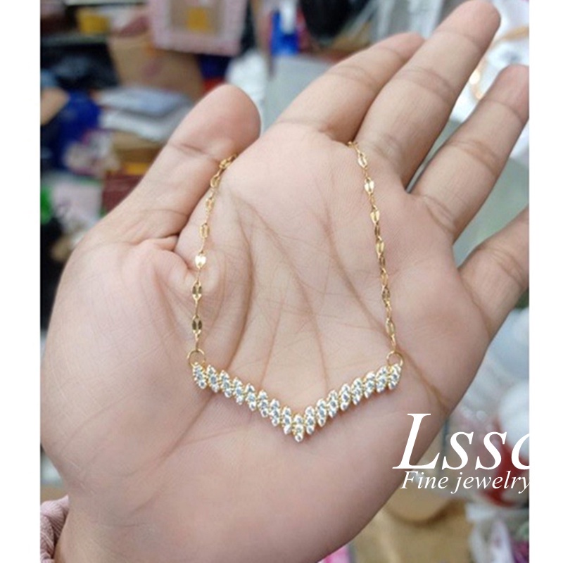 Vòng cổ Mạ Vàng Đính Kim Cương Giả Chữ V Không Phai Màu Thời Trang Cho Nữ