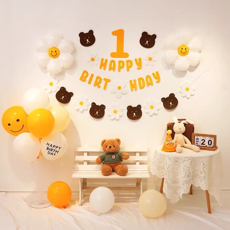 Dây Cờ Mặt Cười Gấu Hoa Cúc Trang Trí Sinh Nhật Trang Trí Nhà Cửa - Yori Party