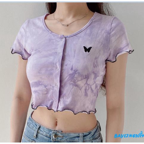 Áo Thun Tay Ngắn In Hình Bướm Dễ Thương Cho Nữ