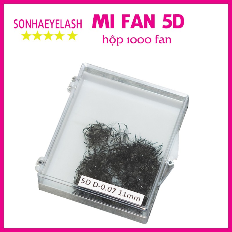 Mi fan 5D dày 0.07 (1 hộp 1000 fan), mi bao đen, mềm mại, xòe, dùng nối mi volume