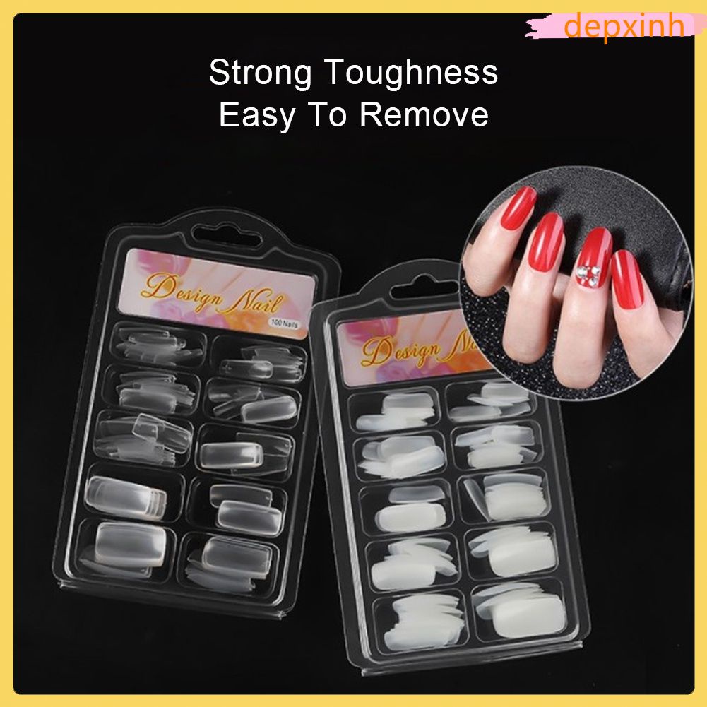 Chứng Khoán sẵn sàng 100 cái/hộp của móng tay giả trong suốt tự nhiên móng tay đầy đủ dán nửa dán Pháp Nail COD