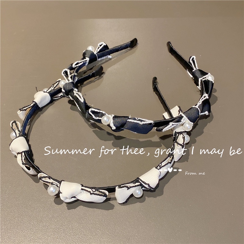 Bờm tóc đính nơ và ngọc trai nhân tạo trắng và đen TB578