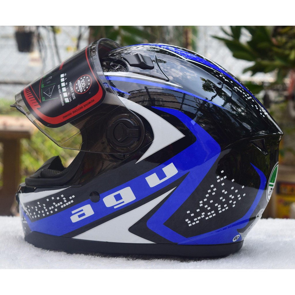 MŨ fullface AGU RACING ENERGY XANH NƯỚC + Đuôi gió AGV và sừng rồng + TÚI ĐỰNG MŨ hàng chính hãng CLC