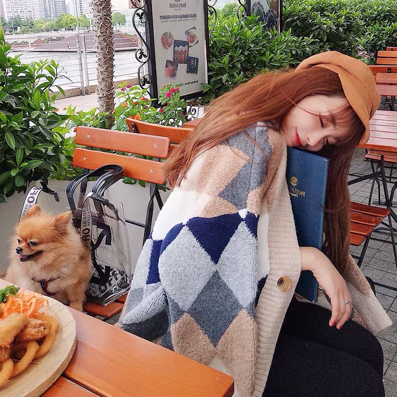 Áo cardigan lông cừu Forgirl len thổ cẩm dáng rộng siêu hot