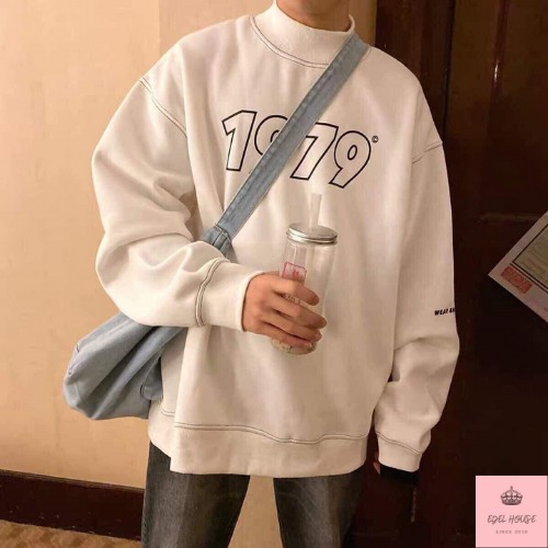 Áo khoác sweater nỉ nam nữ cổ lọ EDEL HOUSE 1979 1976 trắng đen basic form rộng unisex E487 | BigBuy360 - bigbuy360.vn