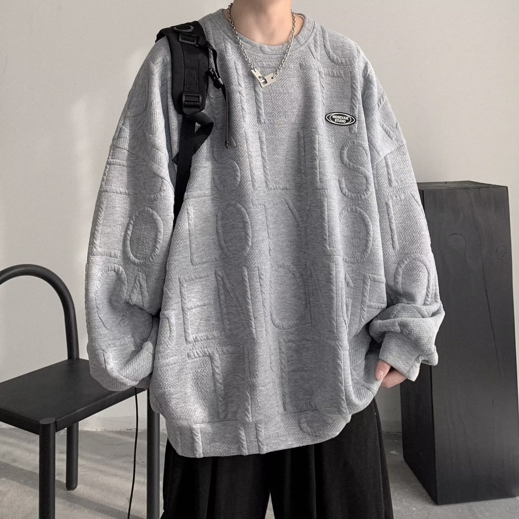 Áo Hoodie Cổ Tròn Dáng Rộng In Chữ Phong Cách Hàn Quốc Cho Nam