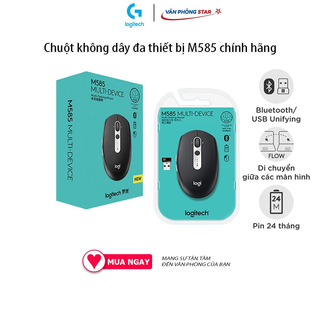 Chuột không dây đa thiết bị Logitech M585 kết nối USB + Bluetooth, pin đến 24 tháng tương thích Windows + macOs + iPadOS