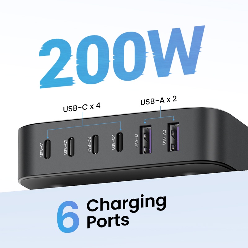 Ugreen Bộ Sạc Nhanh 200W USB C 6 Cổng PD Cho MacBook Pro / Air / iPad Pro / Mini / iPhone 13 / 13 Pro Max