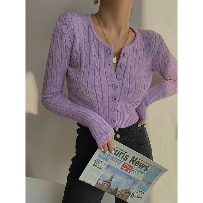 Cocory vn Áo croptop Dệt Kim Tay Dài Màu Trơn Phong Cách retro Thời Trang Cho Nữ