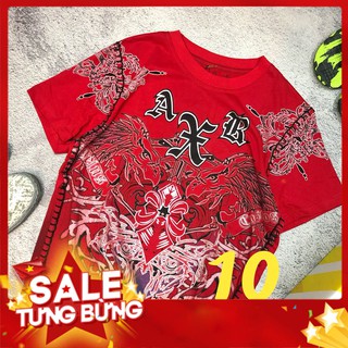 Áo thun đỏ tròn cộc tay AH10 chỉ nổi nam nữ in hình phản quang edhardy cotton cao cấp dáng body