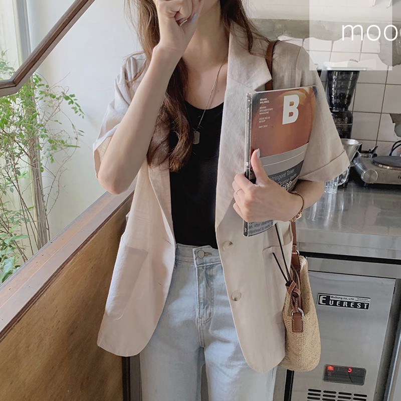 Áo khoác blazer tay ngắn cài khuy phong cách Hàn Quốc dành cho bạn nữ 43951 | BigBuy360 - bigbuy360.vn