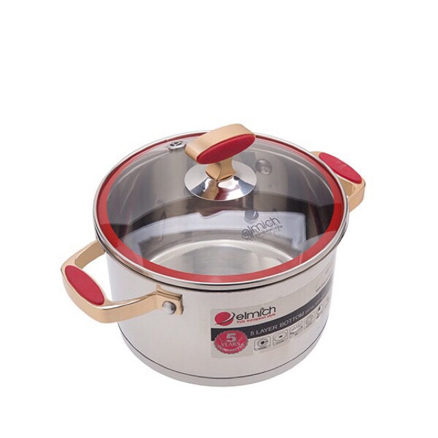 Nồi 5 đáy vung kính inox 304 Red Velvet 18cm , 20cm , 22cm , 24cm / EL5267 / EL5268 / EL5269 / EL5270