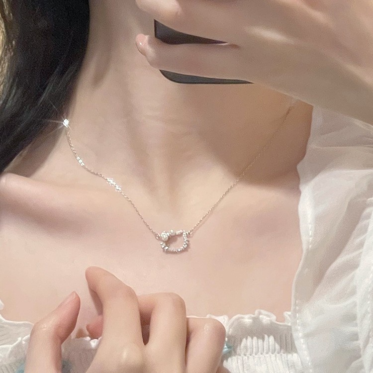 Dây chuyền mặt mèo đính đá dễ thương vòng cổ nữ