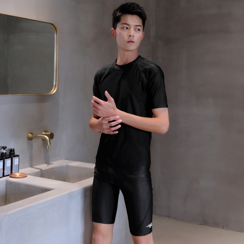 Bộ Đồ Bơi Hai Mảnh Áo Tay Dài Quần Short Ôm Dáng Co Giãn Dành Cho Nam