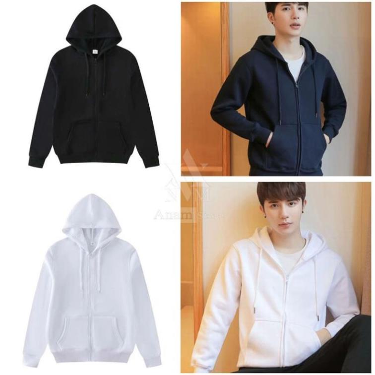 Áo hoodie dây kéo trơn, Vải nỉ ngoại, 2 màu trắng đen, Anam Store áo mát chất xịn