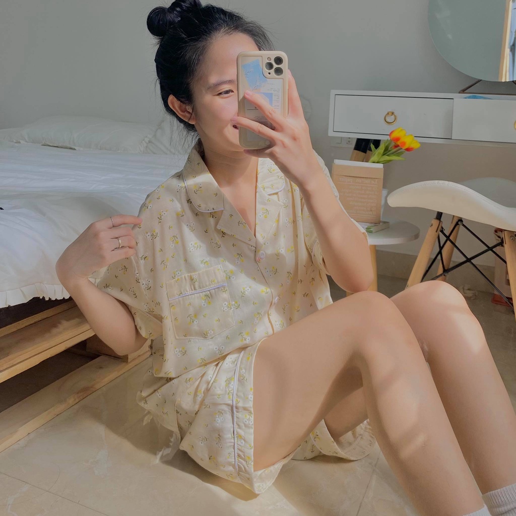 Đồ ngủ pijama phong cách Hàn Quốc, chất đũi lạnh siêu mềm mát - ẢNH THẬT