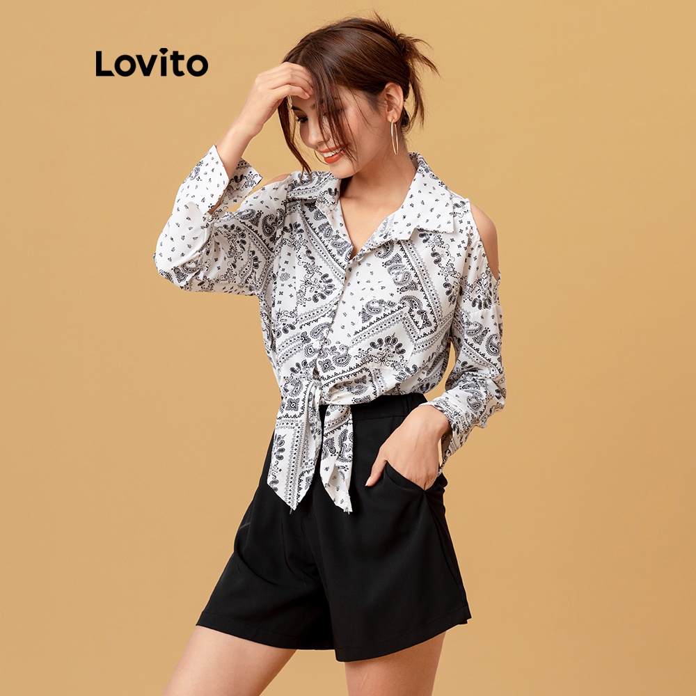 Áo Lovito phối cắt khoét họa tiết Paisley L05172 (trắng) | BigBuy360 - bigbuy360.vn