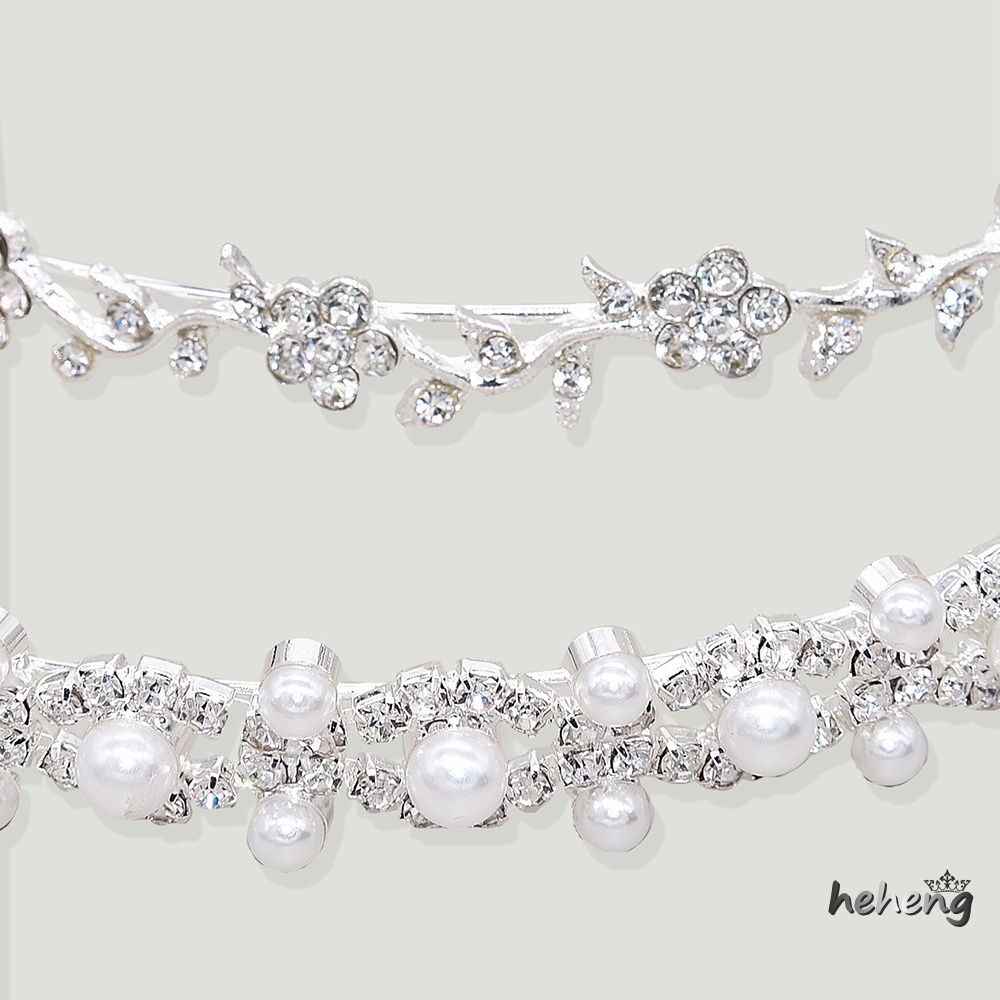 Set 2 Cài Tóc Hình Vương Miện Đính Đá Và Ngọc Trai Trang Trí Tóc Cho Cô Dâu