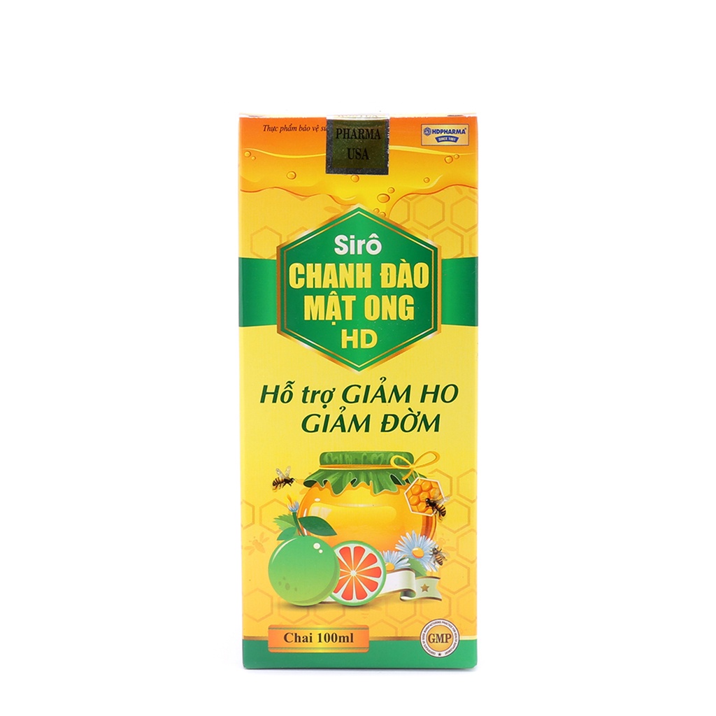 Siro ho CHANH ĐÀO MẬT ONG HD giảm ho, viêm họng, khản tiếng, tiêu đờm - Chai 100ml