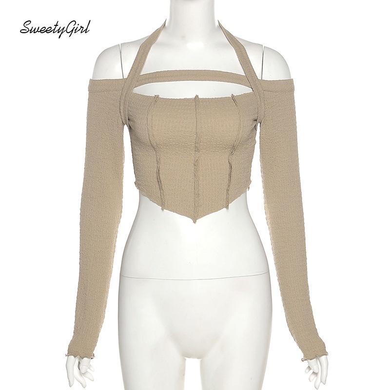 Áo croptop trễ vai màu trơn thiết kế dáng ôm thời trang cho nữ